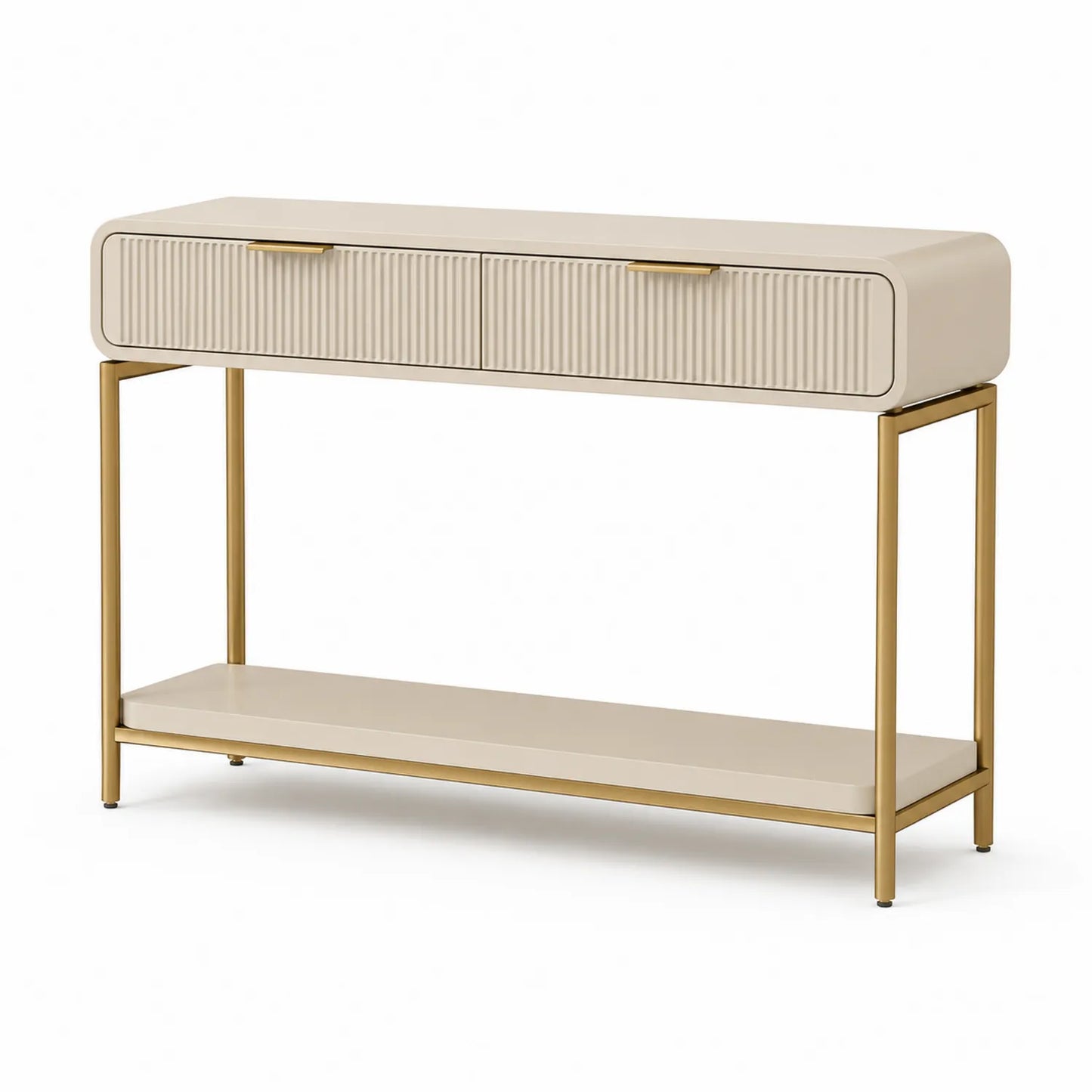 Konsola z szufladami ryflowanymi MDF metalowa rama złota beżowa 100 x 35 x 80 cm