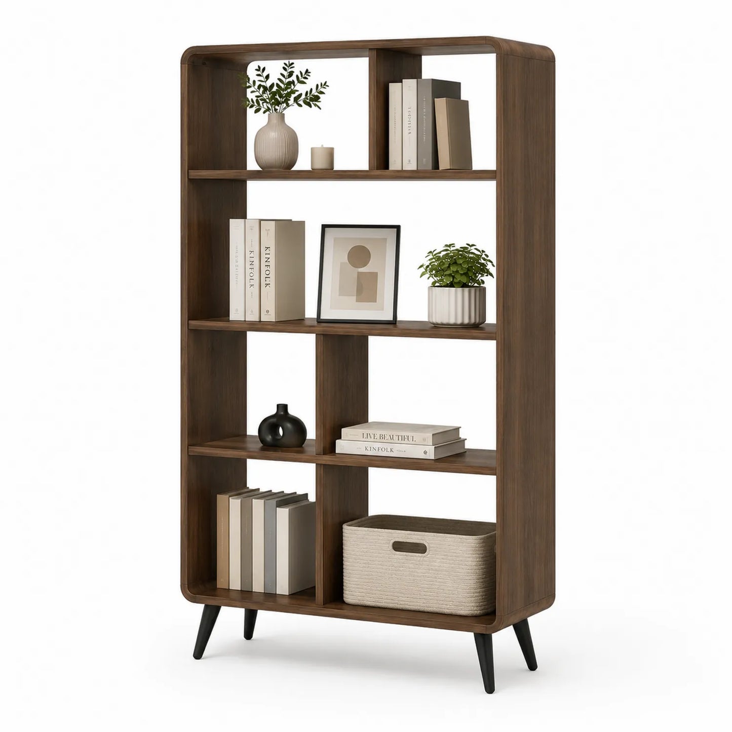 Regał na książki MDF okleina orzechowa 180 x 80 x 30 cm brązowy czarny metalowe nogi