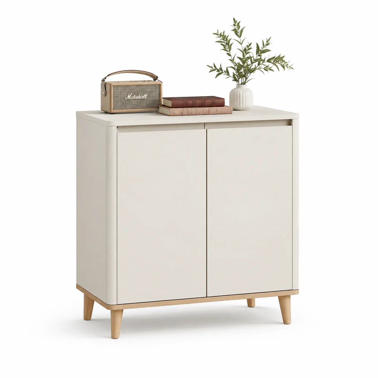 Kredens do jadalni 90 cm 40 cm 85 cm MDF beżowy z drewnianymi nogami dwudrzwiowy szafka stojąca