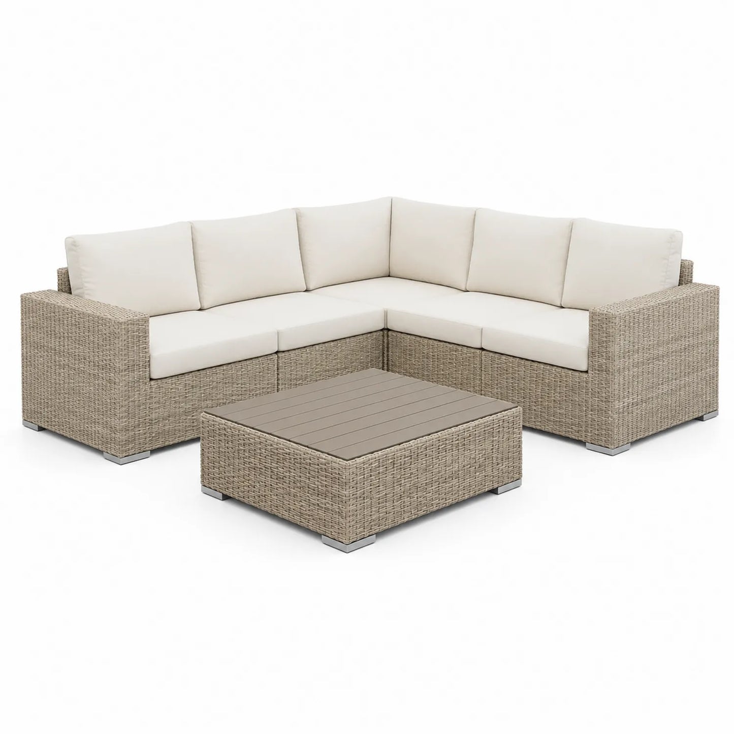 Zestaw mebli ogrodowych sofa narożna L technorattan beżowy z stolikiem kawowym 250 x 200 x 70 cm