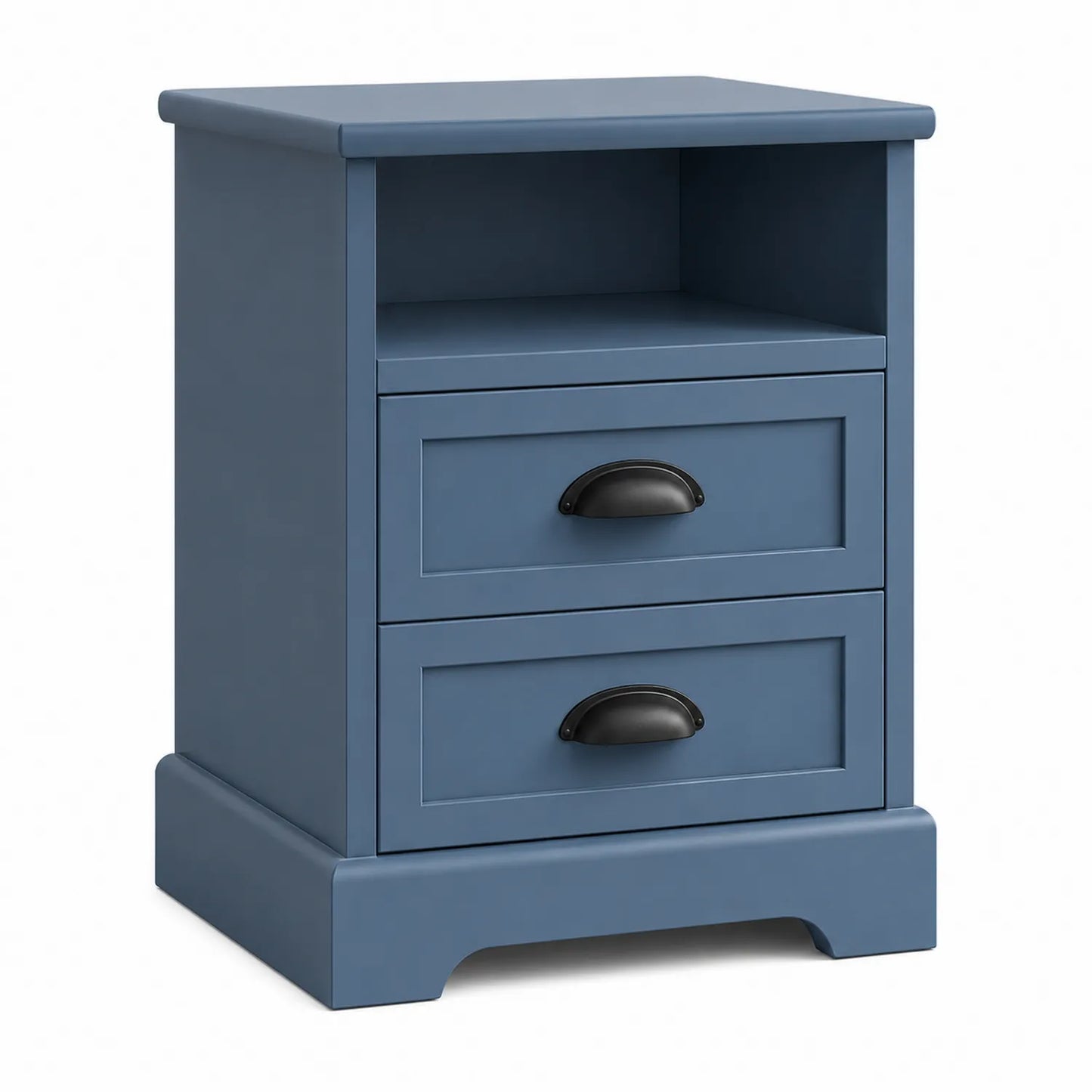 Niebieska szafka nocna MDF laminowana 45 x 40 x 60 cm 2 szuflady otwarta półka metalowe uchwyty