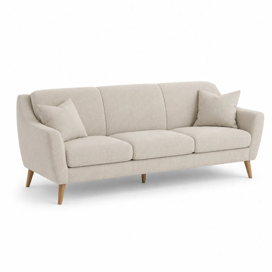 Sofa trzyosobowa 200 cm 85 cm 90 cm tkanina poliestrowa beżowa drewno lite i sklejka