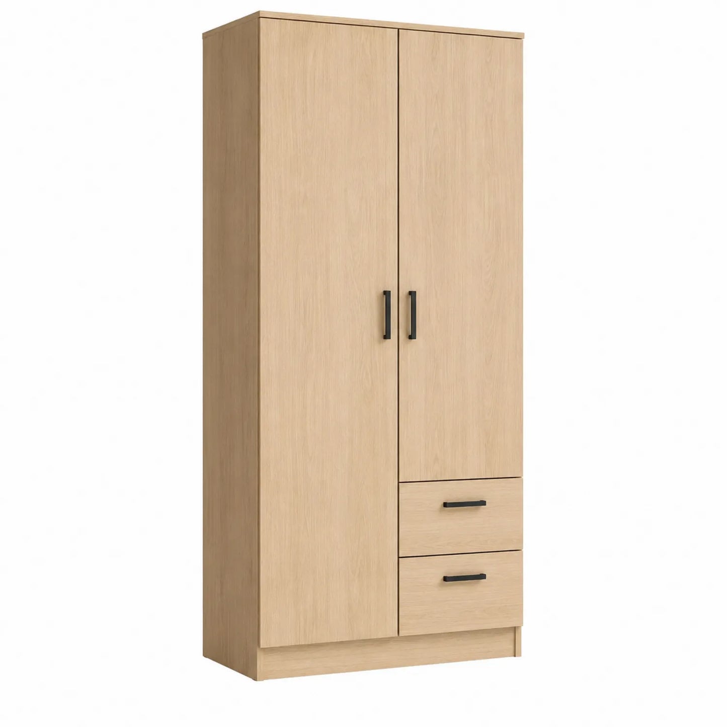 Szafa do sypialni MDF okleina dąb naturalny 80 x 50 x 180 cm 2 drzwi 2 szuflady czarne metalowe uchwyty