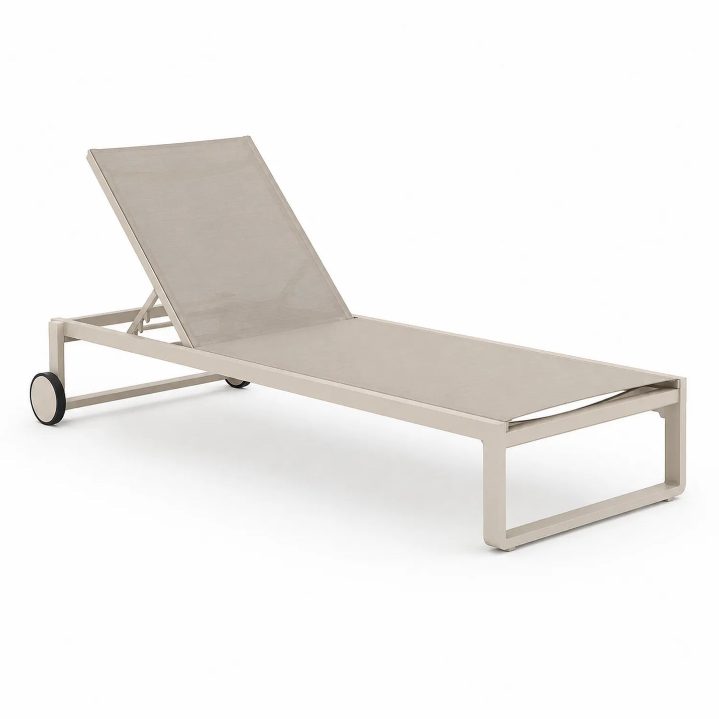 Leżak ogrodowy regulowany aluminium tkanina textilene beżowy z kółkami 200 x 65 x 30-85 cm
