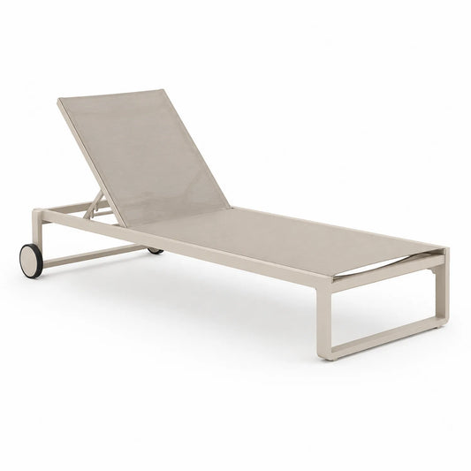 Leżak ogrodowy regulowany aluminium tkanina textilene beżowy z kółkami 200 x 65 x 30-85 cm
