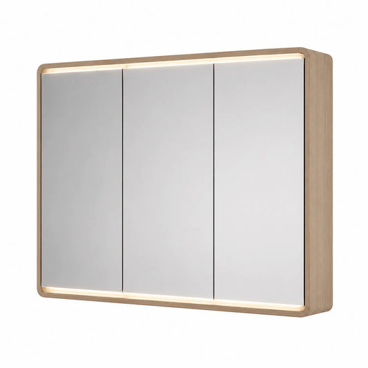 Szafka łazienkowa z lustrem LED 3-drzwiowa ścienna MDF dąb naturalny 120 cm