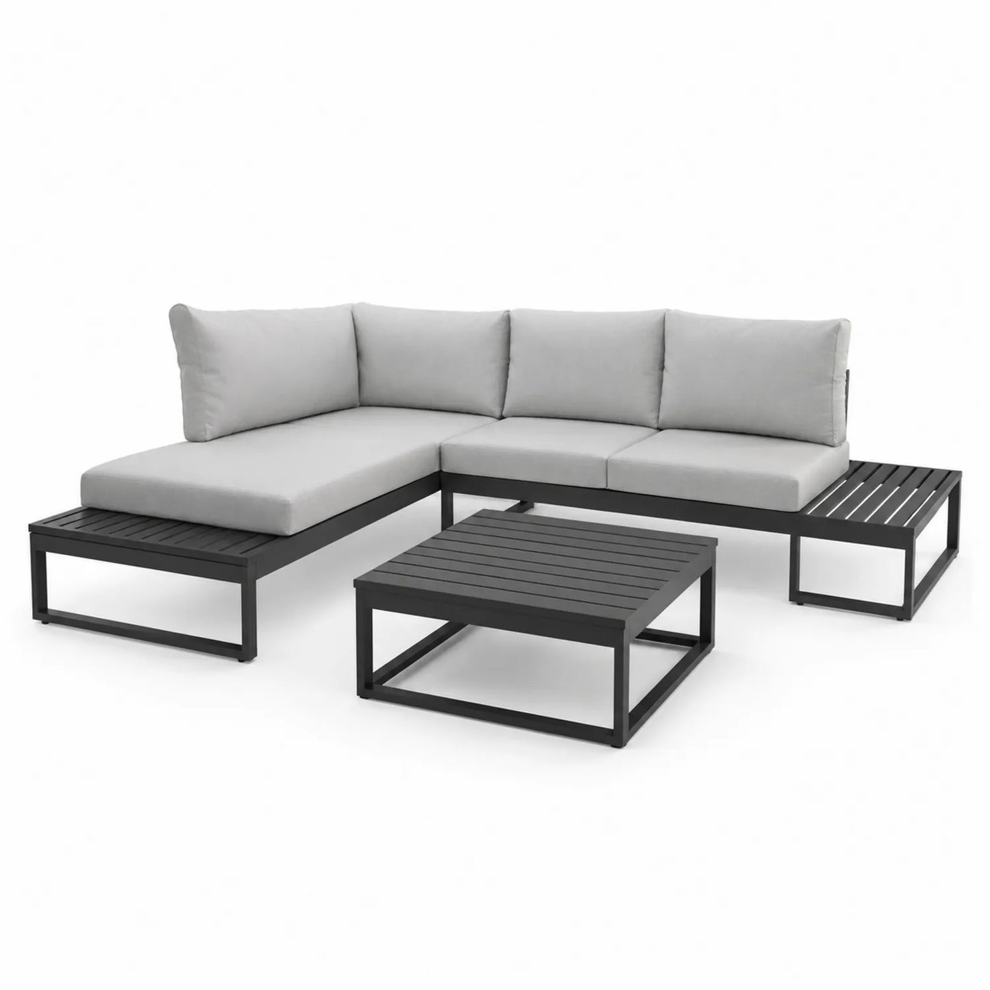 Zestaw mebli ogrodowych sofa narożna L stolik kawowy aluminium tkanina poliestrowa czarny szary 260 x 180 x 70 cm