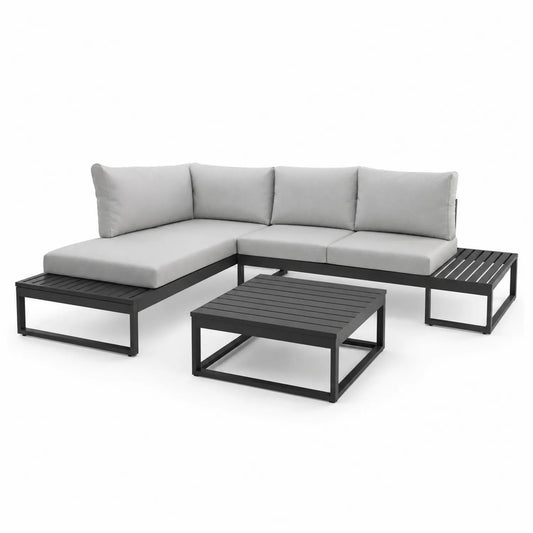 Zestaw mebli ogrodowych sofa narożna L stolik kawowy aluminium tkanina poliestrowa czarny szary 260 x 180 x 70 cm