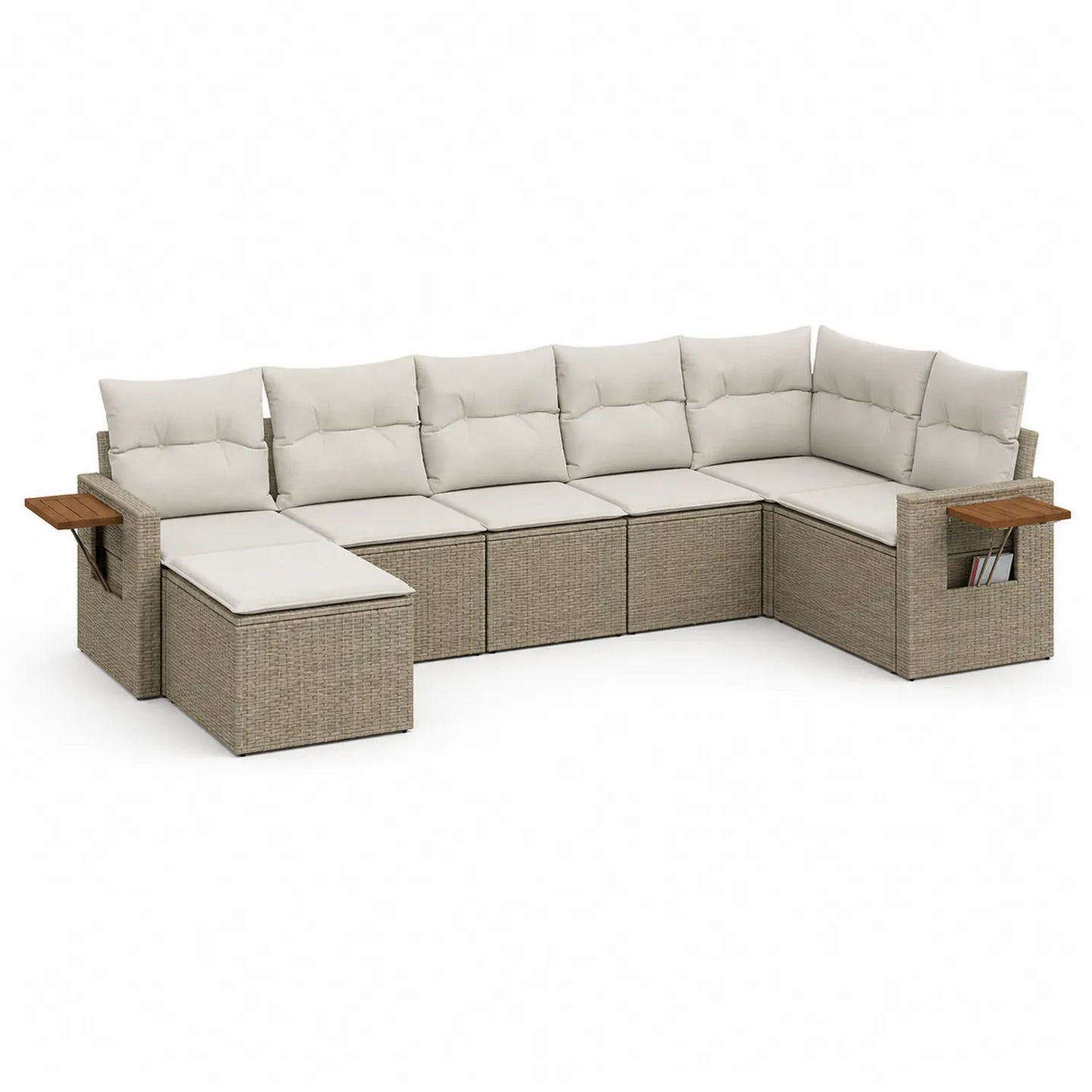 Zestaw mebli ogrodowych sofa narożna L technorattan beżowa modułowa z poduszkami
