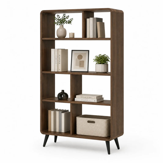 Regał na książki MDF okleina orzechowa 180 x 80 x 30 cm brązowy czarny metalowe nogi