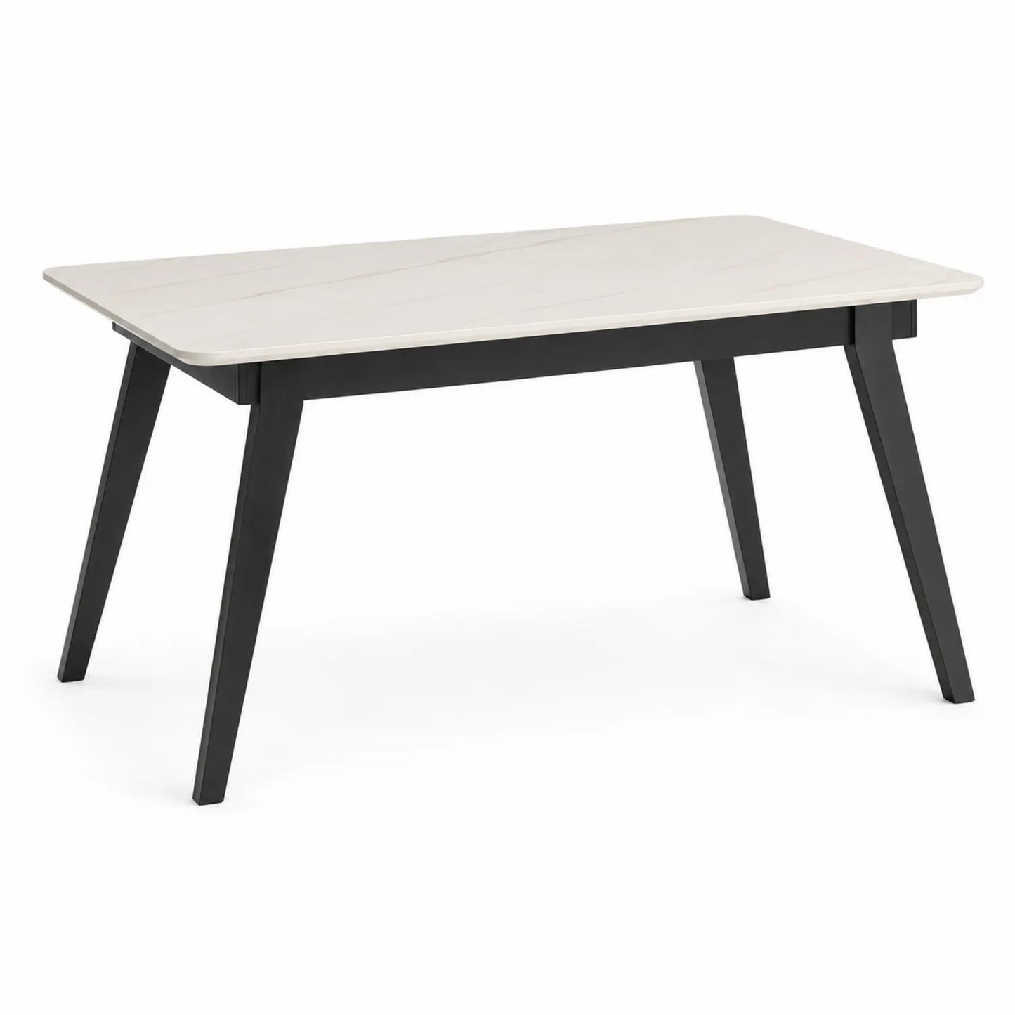 Stół do jadalni prostokątny MDF spiek kwarcowy biały 140x80x75 cm czarne nogi stalowe