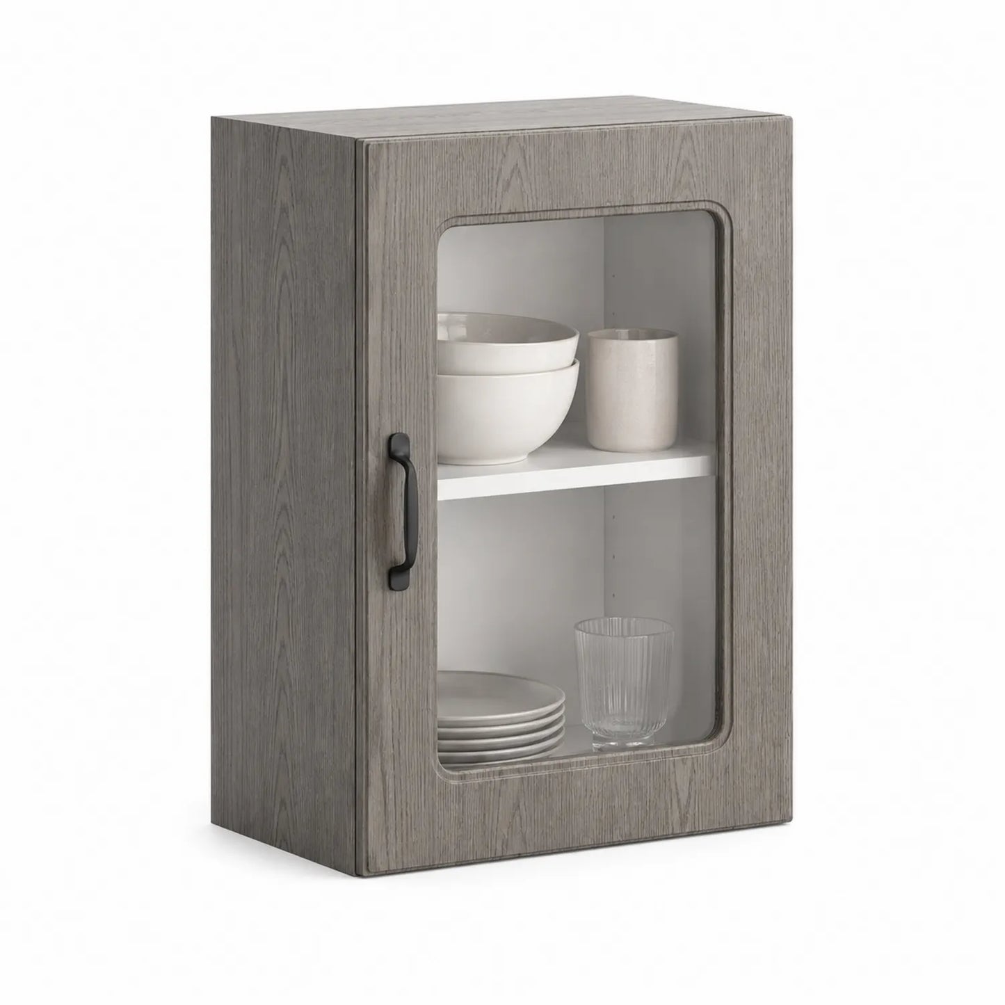 Szafka kuchenna przeszklona 60 cm x 35 cm x 80 cm MDF szara z drzwiami szklanymi i półką