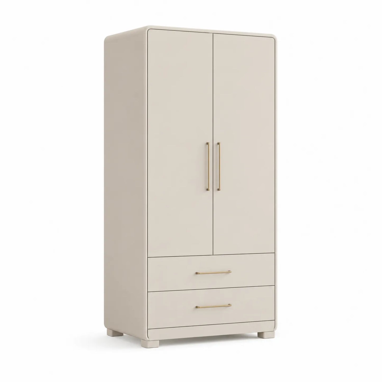 Szafa do sypialni MDF 90 x 50 x 200 cm beżowa 2 drzwi 2 szuflady złote metalowe uchwyty