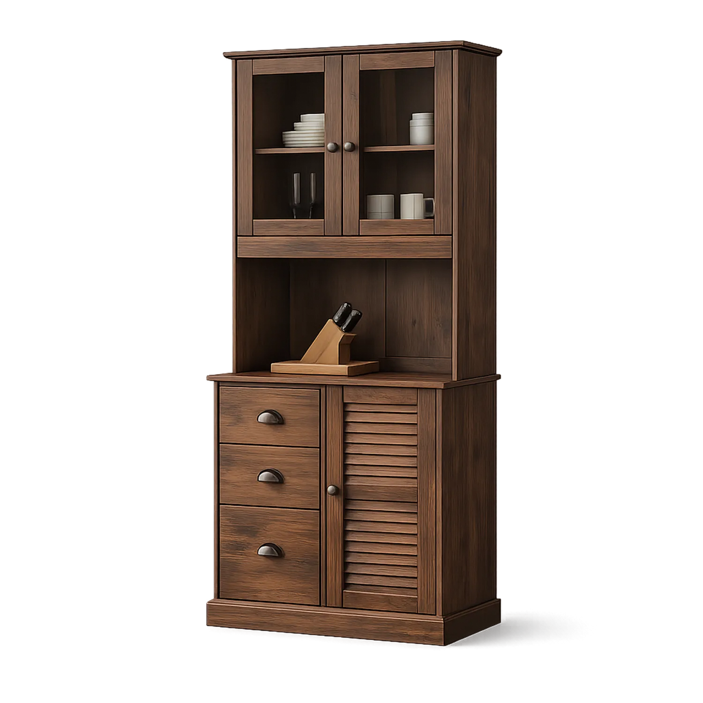 Kredens do jadalni szafka stojąca MDF laminowana brąz orzechowy 180 cm wysokość 90 cm szerokość 40 cm głębokość drzwi szklane i szuflady