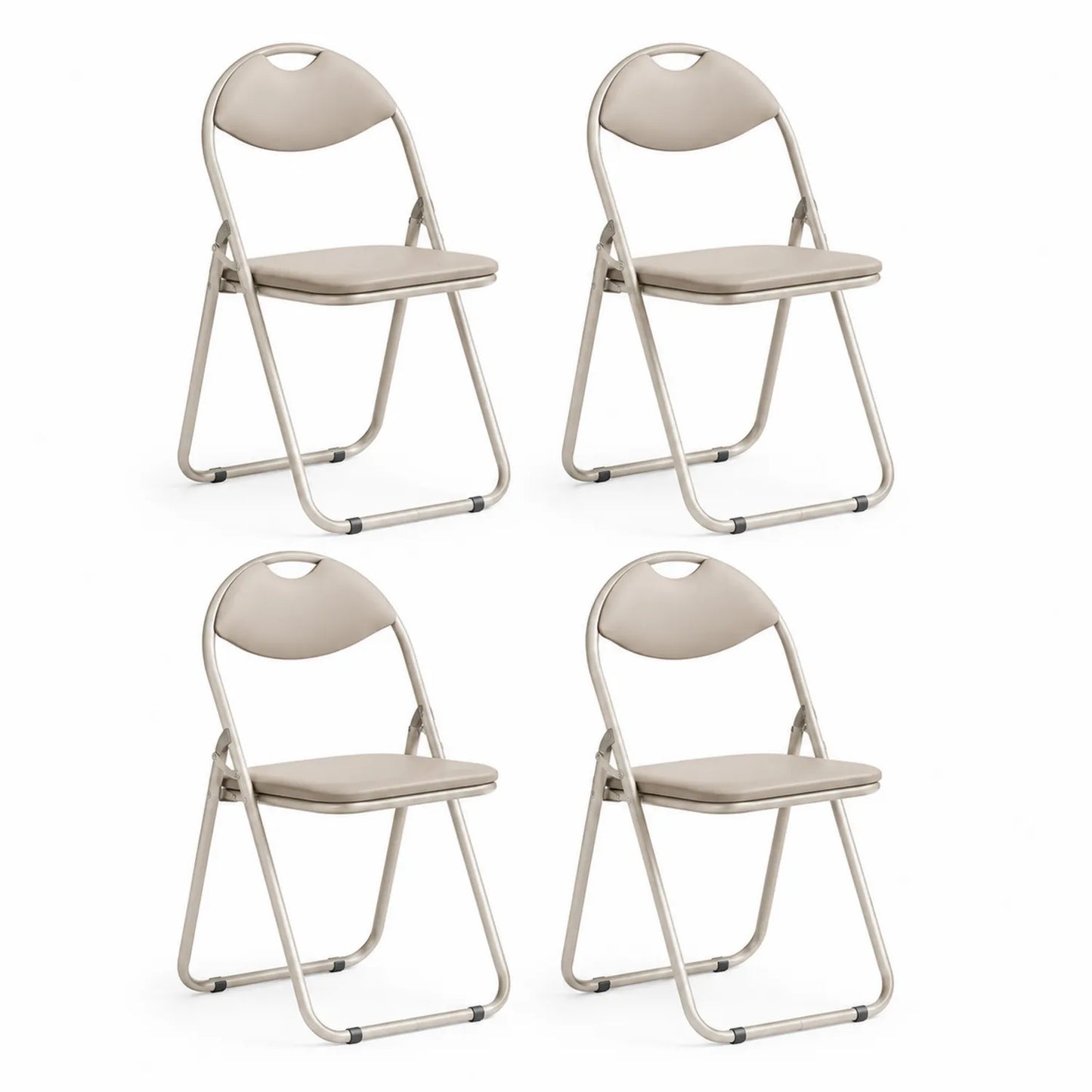 Krzesło składane do jadalni zestaw 4 sztuk 82 cm stalowe beżowe siedzisko PVC