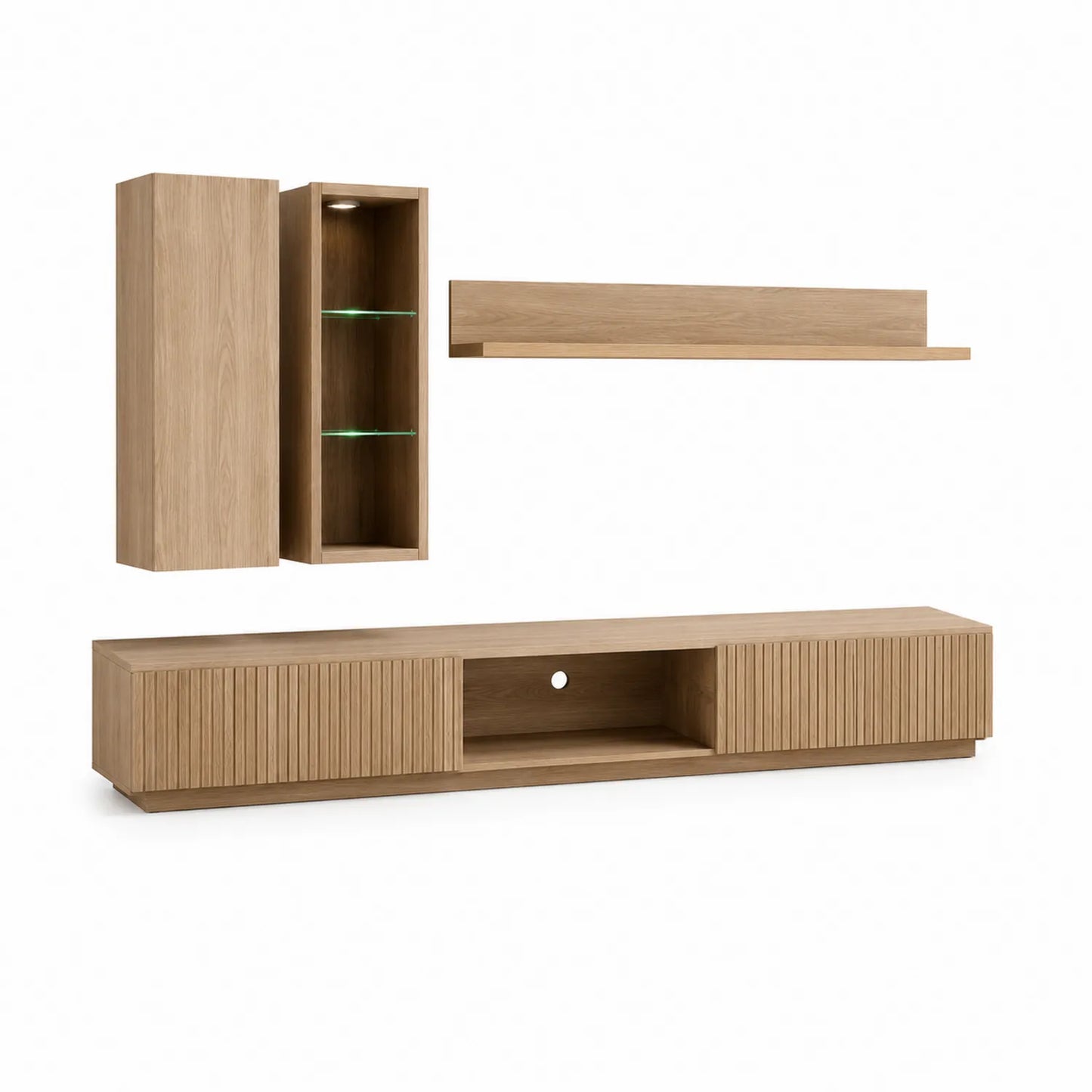 Zestaw mebli RTV modułowy 240 x 40 x 180 cm MDF fornir dąb naturalny szafka pod TV półki wiszące i moduły ścienne