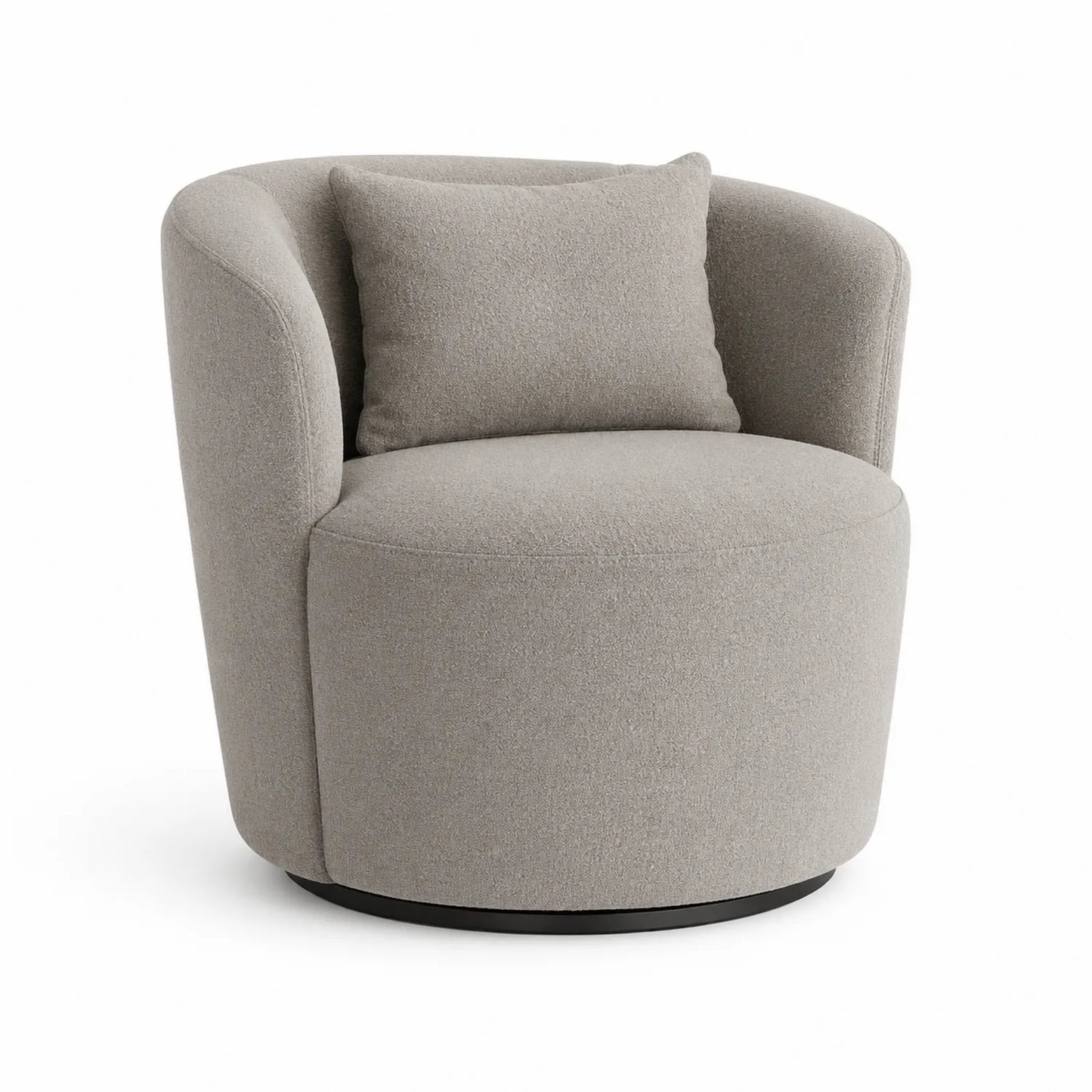 Fotel obrotowy tapicerowany tkanina boucle beżowy 75x75x75 cm z czarną okrągłą podstawą stalową