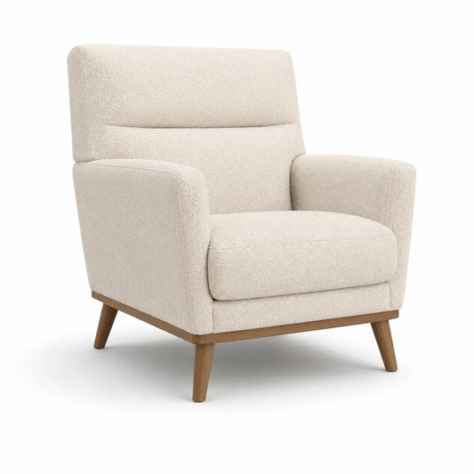 Fotel tapicerowany tkanina boucle 75 x 80 x 85 cm beżowy drewniane nogi